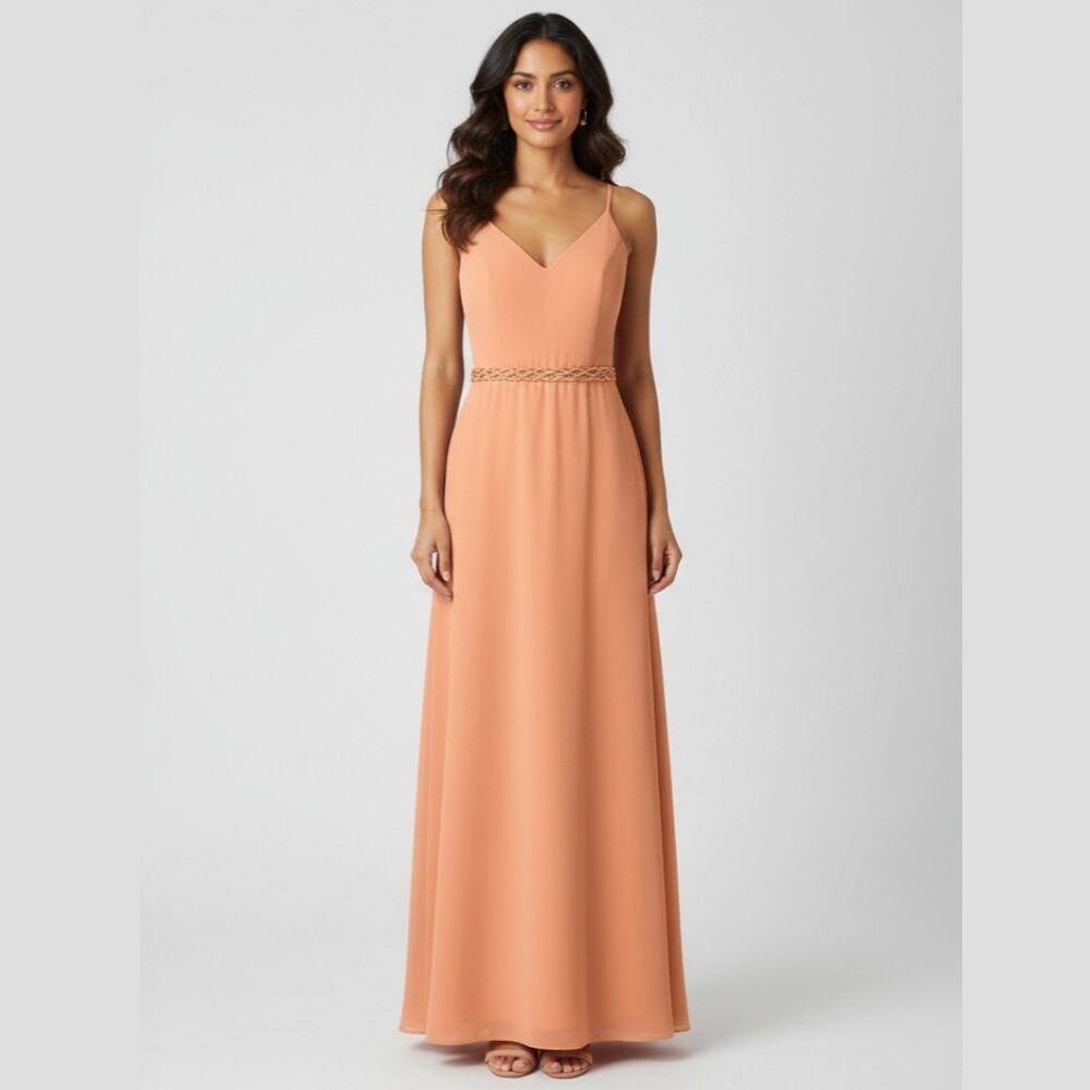 NWT Raylia Designs Strappy Sleeve Braided Belt Formal Prom Dress Size 14 Orange